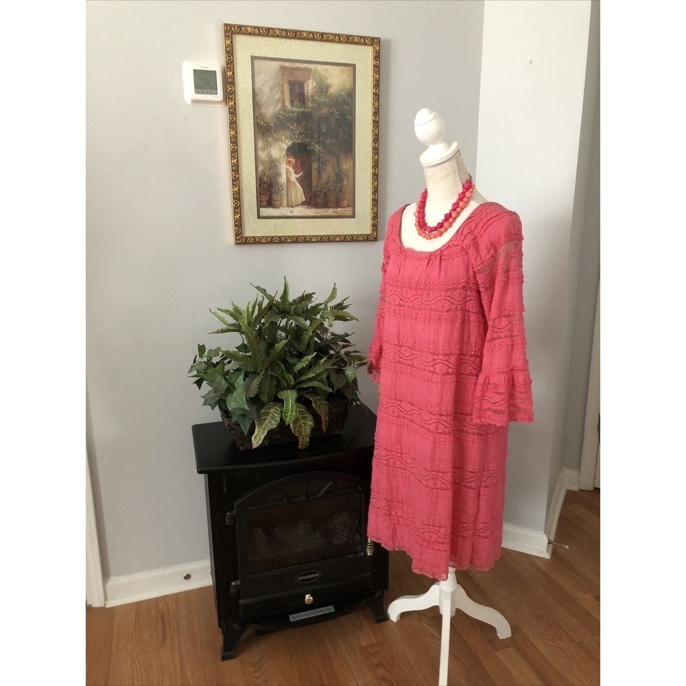 Rabbit Rabbit Rabbit Designs 3/4 Ruffled Sleeves Sheath Dress Size 14 Lace Pink - Picture 8 of 13